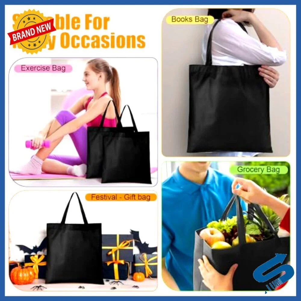 Reusable Fabric Tote Bags Bulk Set Multipurpose Canvas Storage Shopping